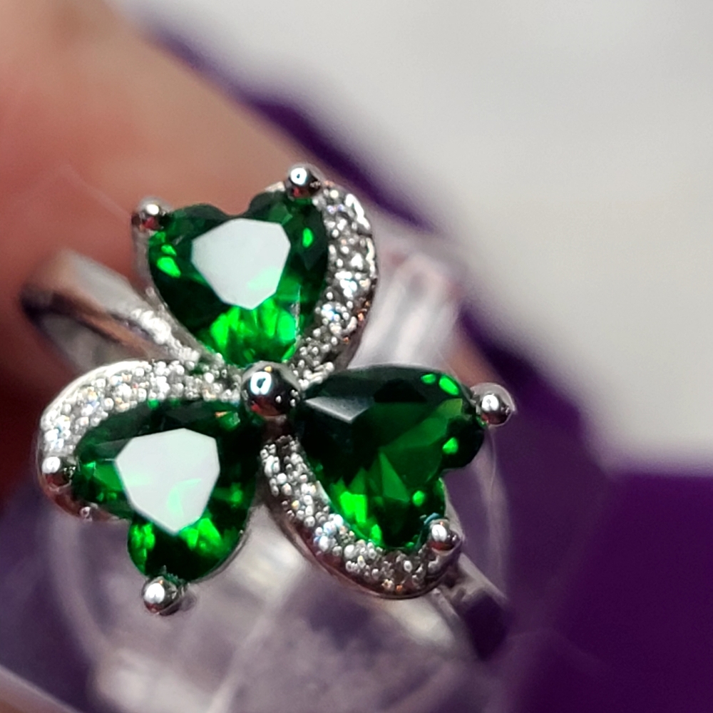 Green Hearts Sterling Silver Ring